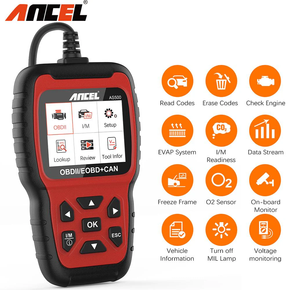 Felkodsläsare ANCEL AS500 OBD2 OBDII livstids fri uppdatering